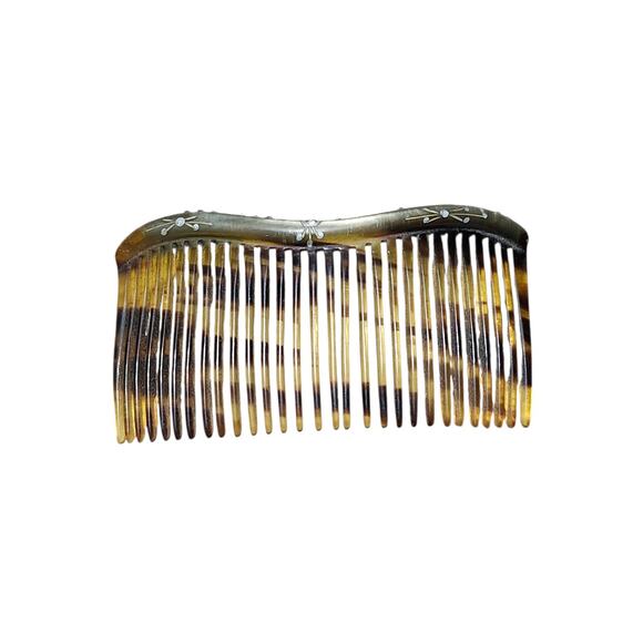 Vintage Brown Celluloid Tortoise Shell Rhinestone Large Hair Comb - Picture 6 of 8